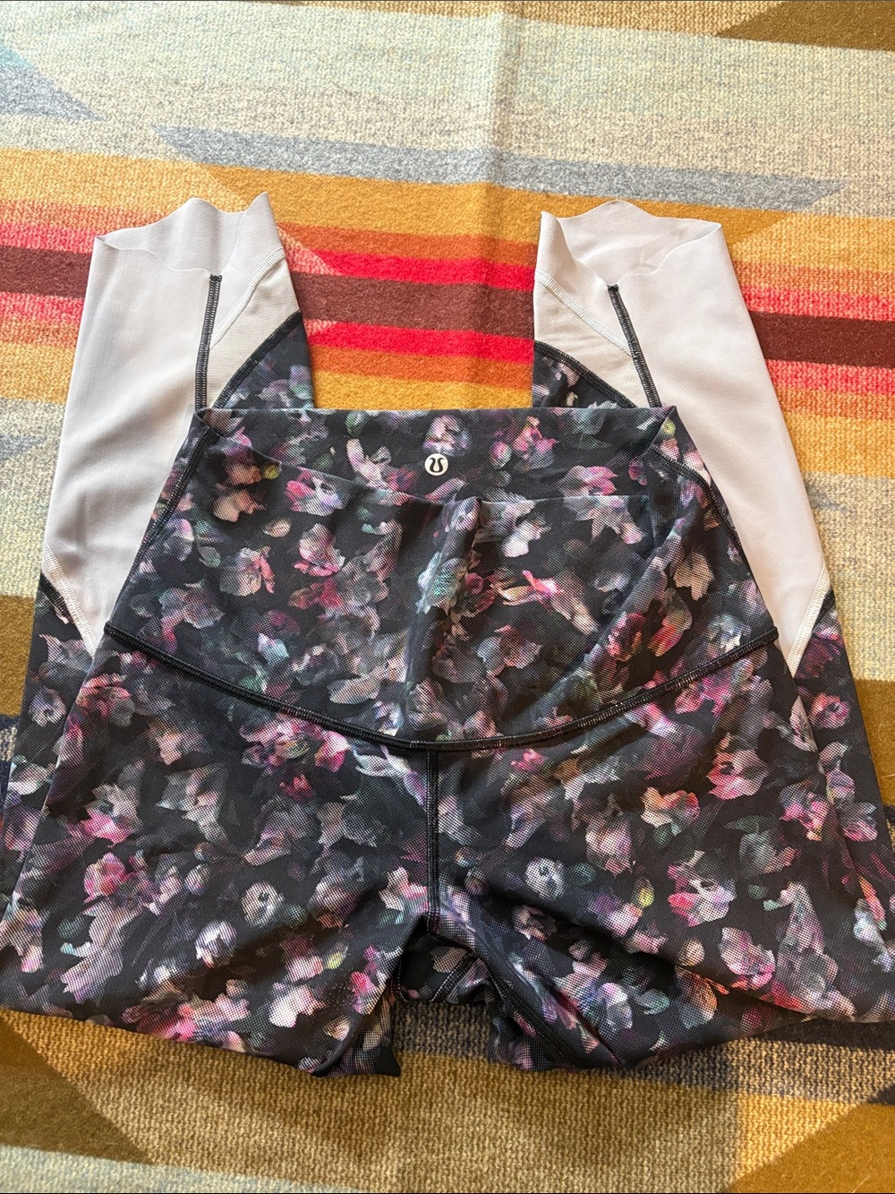 lululemon athletica Dark Floral Leggings with Light Gray Panels